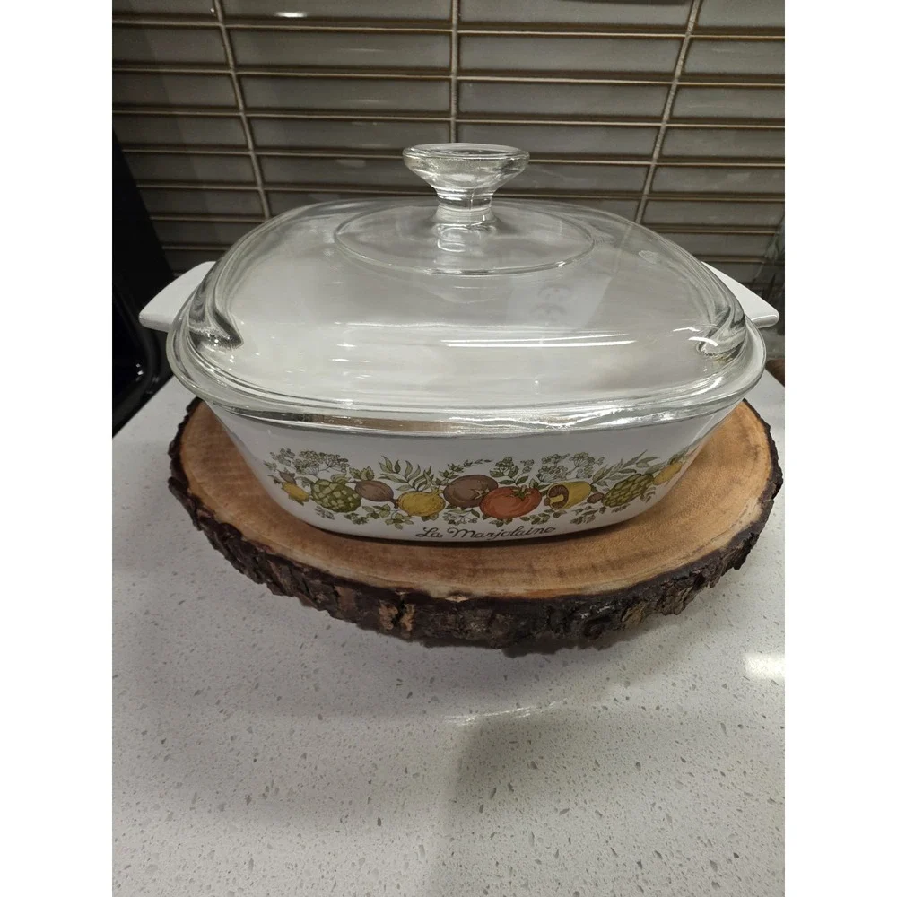 Corning Ware Spice of Life L'Echalote A-8-B Dish w/Clear Pyrex A-9-C Lid 1.4L